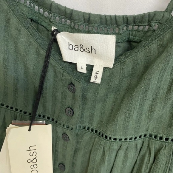 NWT BA&SH Ully Green Striped Textured Midi Dress Sleeveless Sz Lg Made In India - Picture 6 of 16